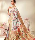 Off white woven silk saree with blouse