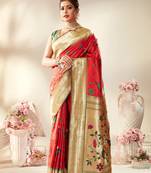 Red woven silk saree with blouse