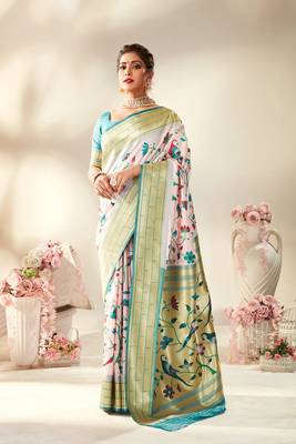Light pink woven silk saree with blouse 1