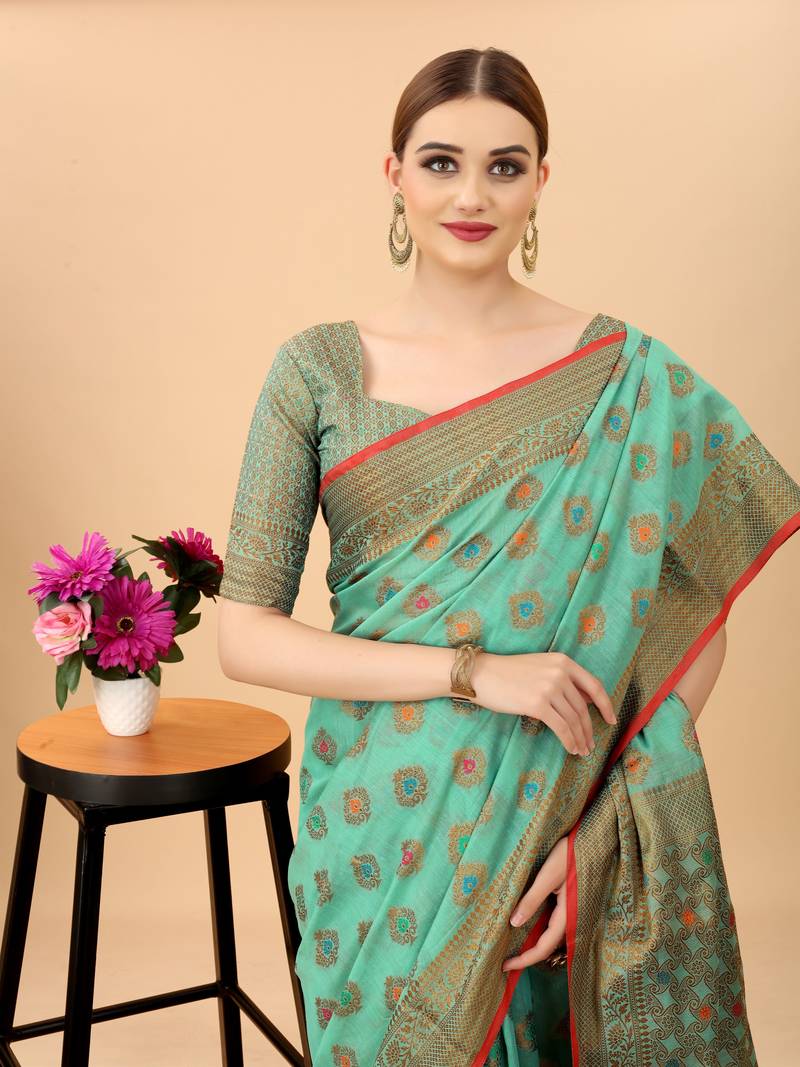 Women'S Oraganza Faux Kanchipuram Silk Blend Saree With Unstitched Boluse Piece