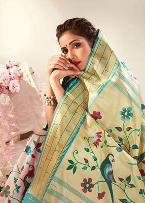 Light pink woven silk saree with blouse 3