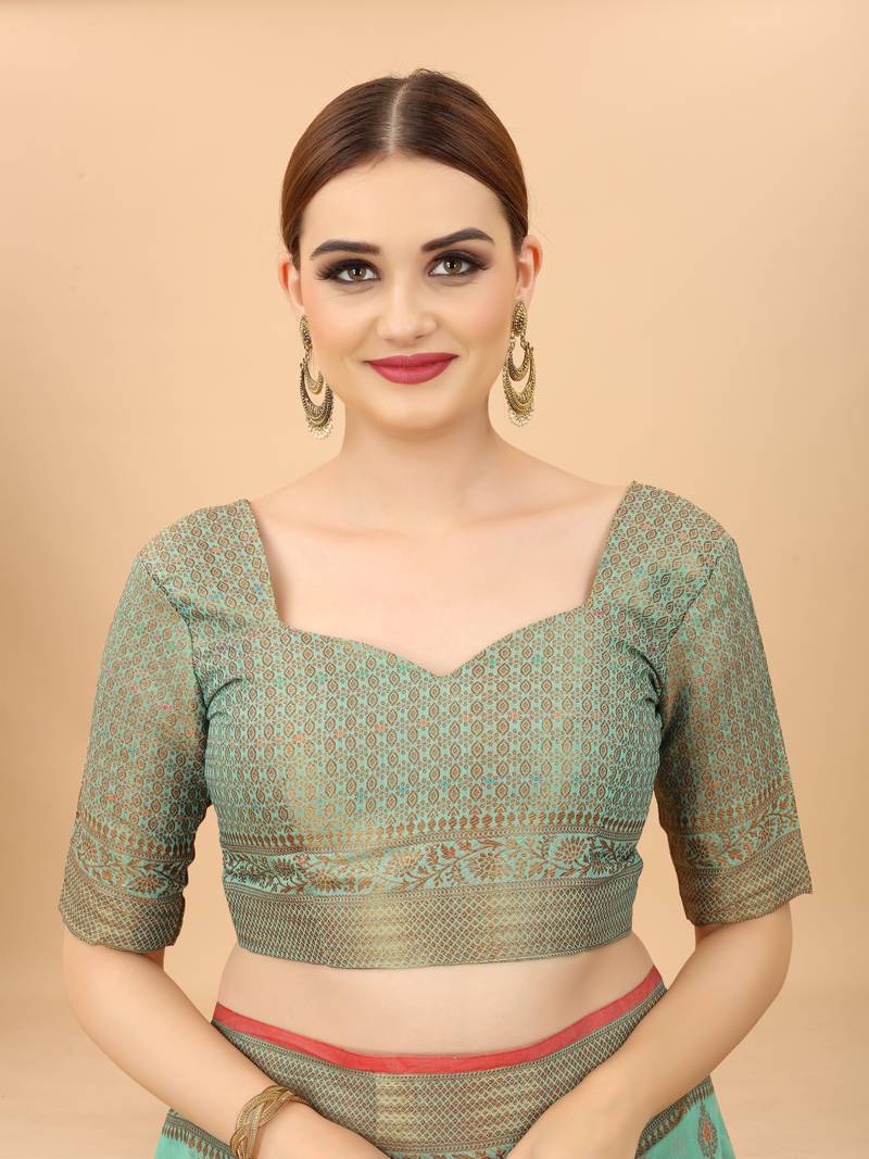 Women'S Oraganza Faux Kanchipuram Silk Blend Saree With Unstitched Boluse Piece