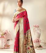 Pink woven silk saree with blouse