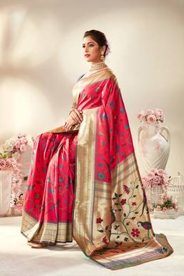 Pink woven silk saree with blouse 2