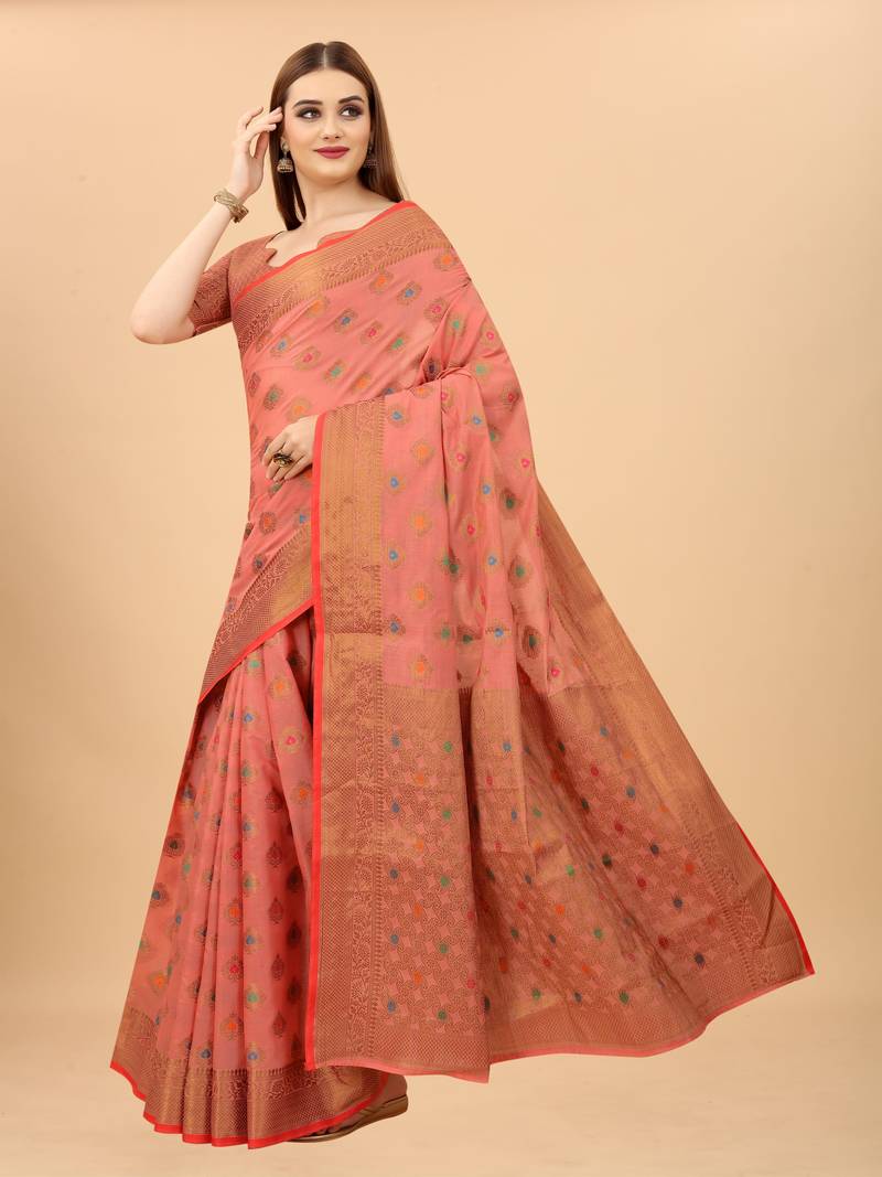 Women'S Oraganza kanchipuram silk blend saree With Unstitched Boluse Piece