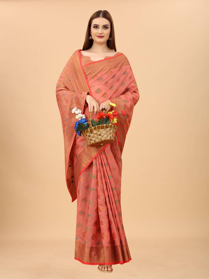 Women'S Oraganza kanchipuram silk blend saree With Unstitched Boluse Piece