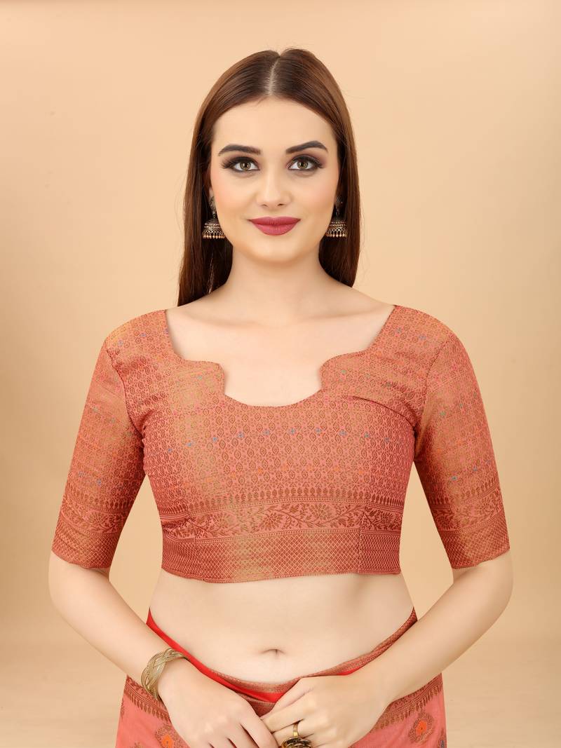 Women'S Oraganza kanchipuram silk blend saree With Unstitched Boluse Piece