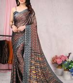 Beige Printed Chiffon Saree With Blouse