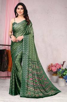 Beige printed chiffon saree with blouse
