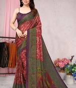 Red Printed Chiffon Saree With Blouse