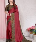Red plain chiffon saree with blouse