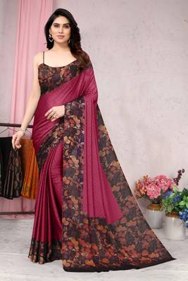 Pink Plain Chiffon Saree With Blouse 1