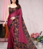Pink Plain Chiffon Saree With Blouse