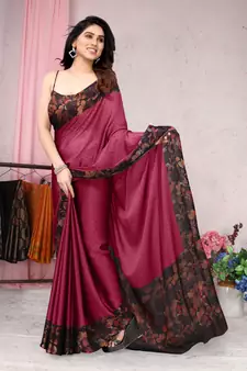 Pink Plain Chiffon Saree With Blouse