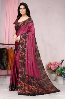 Pink Plain Chiffon Saree With Blouse