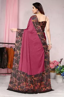 Pink Plain Chiffon Saree With Blouse