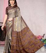 Beige Printed Chiffon Saree With Blouse