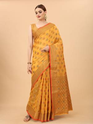 Women's Oraganza Kanchipuram Silk Blend Saree With Unstitched Boluse Piece 1