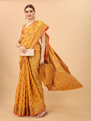 Women's Oraganza Kanchipuram Silk Blend Saree With Unstitched Boluse Piece 3
