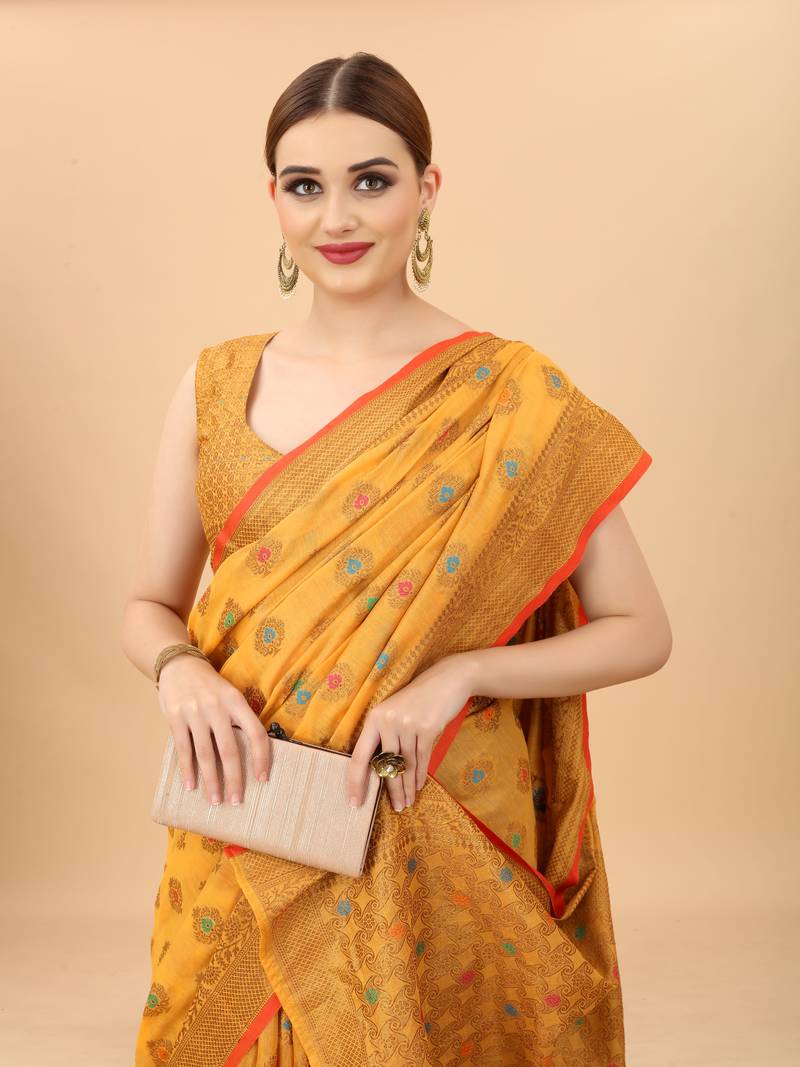 Women's Oraganza Kanchipuram Silk Blend Saree With Unstitched Boluse Piece