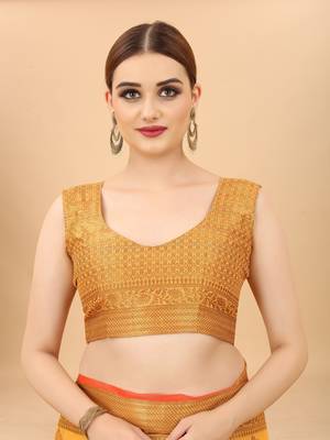 Women's Oraganza Kanchipuram Silk Blend Saree With Unstitched Boluse Piece 5