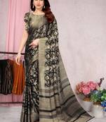 Black Printed Chiffon Saree With Blouse