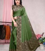 Green printed chiffon saree with blouse