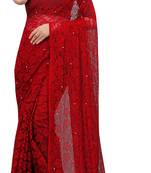 Red Self Design Bollywood Net Saree