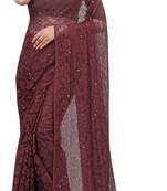 Brown  Self Design Bollywood Net Saree