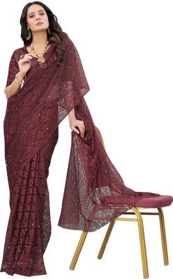 Brown  Self Design Bollywood Net Saree 2