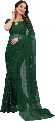 Green Self Design Bollywood Net Saree 1
