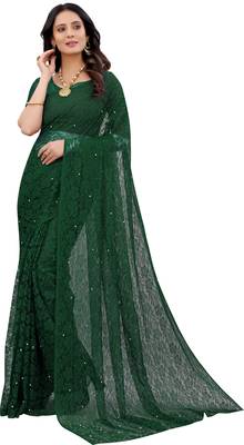 Green Self Design Bollywood Net Saree 2