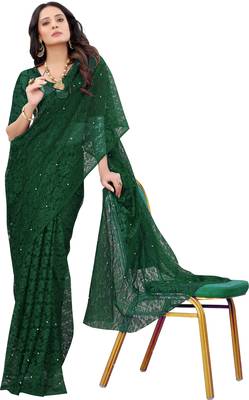 Green Self Design Bollywood Net Saree 3