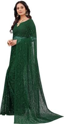 Green Self Design Bollywood Net Saree 4