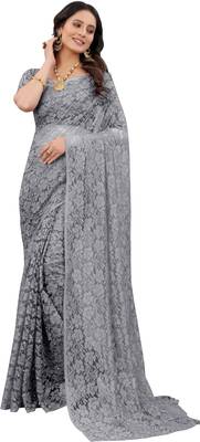 Grey Self Design Bollywood Net Saree 1