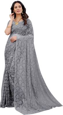 Grey Self Design Bollywood Net Saree 2