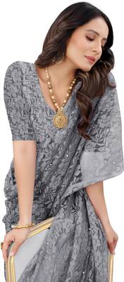 Grey Self Design Bollywood Net Saree 3