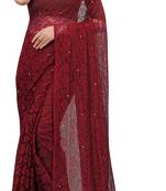 Maroon Self Design Bollywood Net Saree