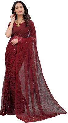 Maroon Self Design Bollywood Net Saree 2
