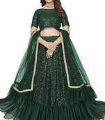 Green embroidered georgette semi stitched lehenga
