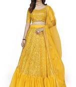 Yellow embroidered georgette semi stitched lehenga