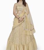 Cream embroidered georgette semi stitched lehenga