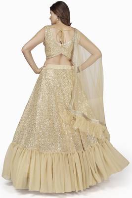 Cream embroidered georgette semi stitched lehenga 2