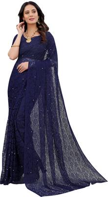 Navy Blue Self Design Bollywood Net Saree 2