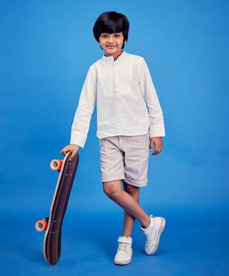 white COTTON PREPPY BOARD SHORTS 1