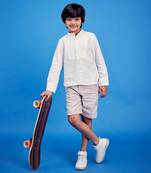 white COTTON PREPPY BOARD SHORTS