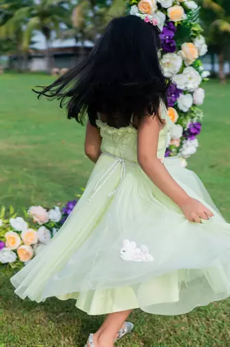 green Net embroidered BUNNY CHASE DRESS
