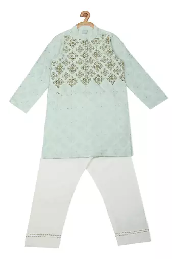 green Cotton embroidered GEO - HIGHLIGHT KURTA SET