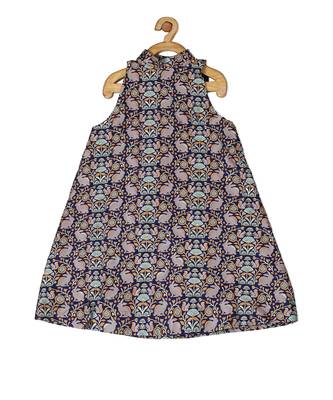 Blue Brocade printed SQUIRREL AND BUNNY SASH DRESS 2