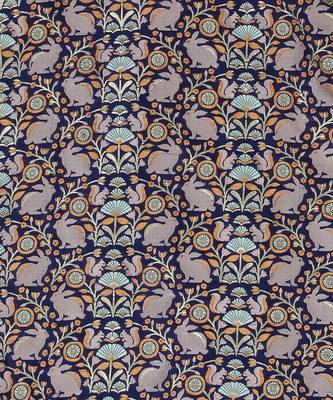 Blue Brocade printed SQUIRREL AND BUNNY SASH DRESS 4
